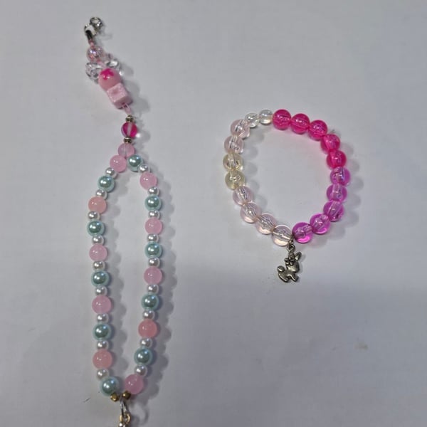 Handmade Beaded Phone Strap And Bracelet Set