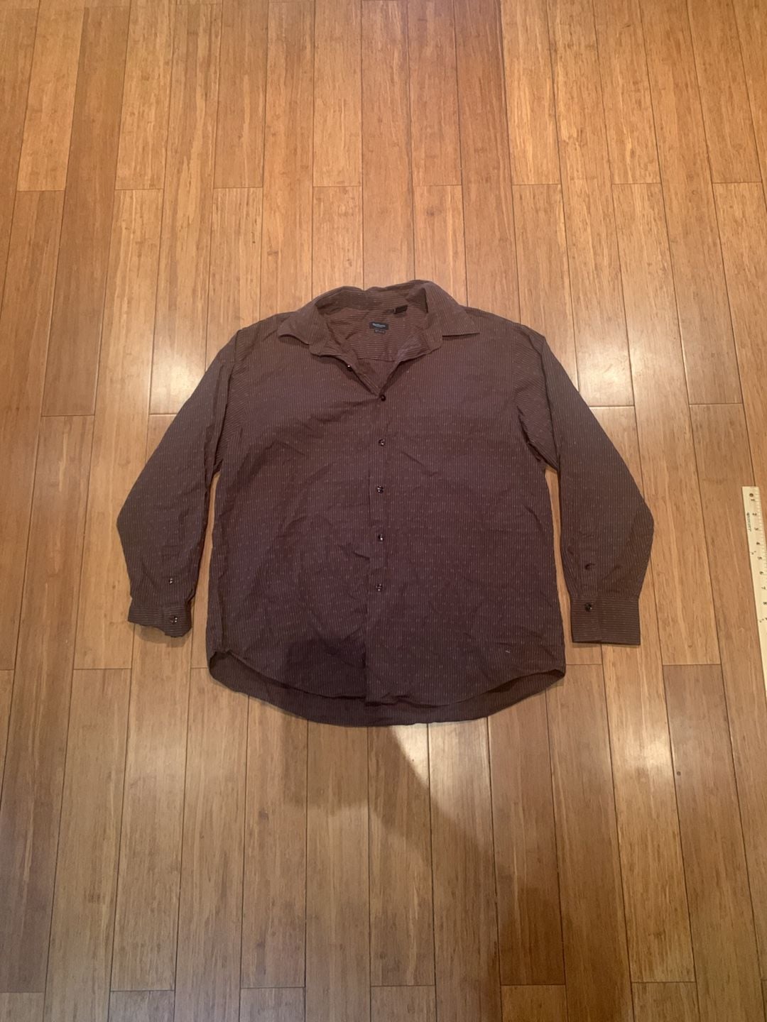 Van Heusen Studio Shirt Size 16-16 1/2 Brown Striped Cotton Long Sleeve 2