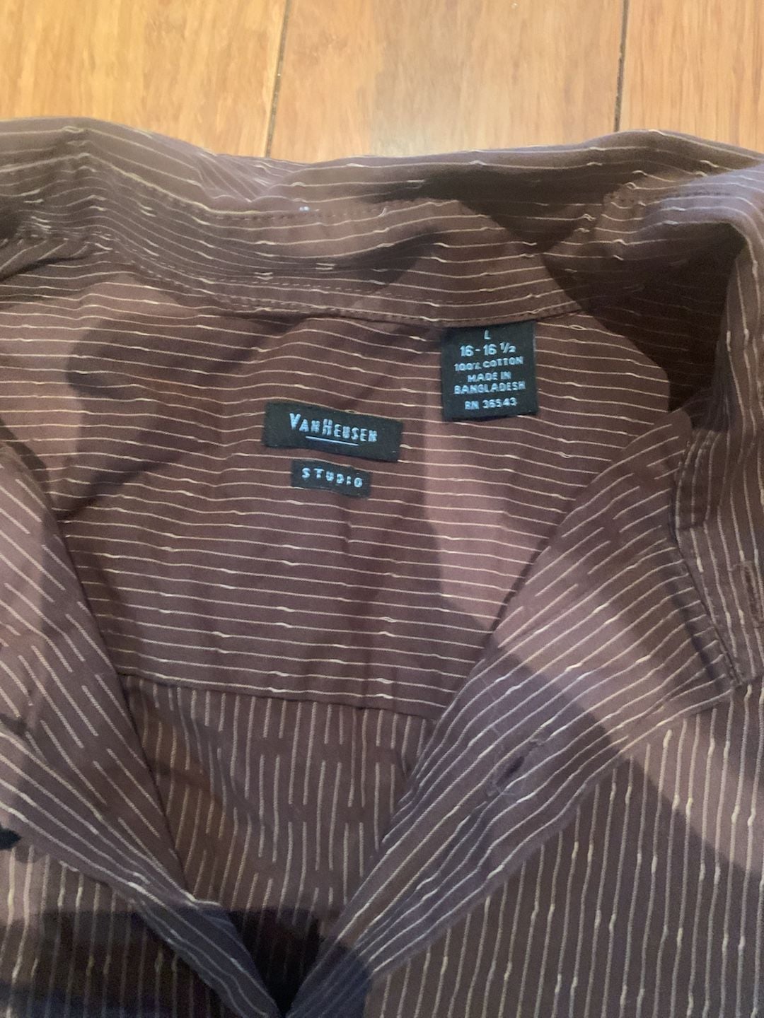 Van Heusen Studio Shirt Size 16-16 1/2 Brown Striped Cotton Long Sleeve 3
