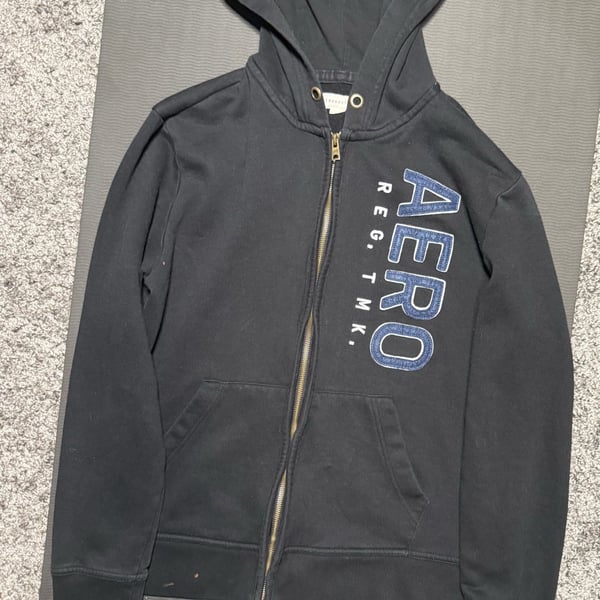 Aeropostale Full Zip Hoodie Size L Black Graphic Sweatshirt