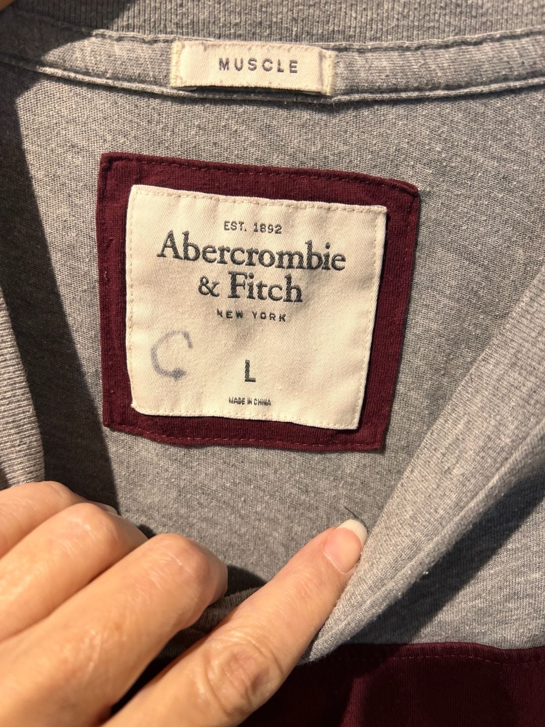 Abercrombie & Fitch Muscle Long Sleeve T-Shirt Size L Gray 3