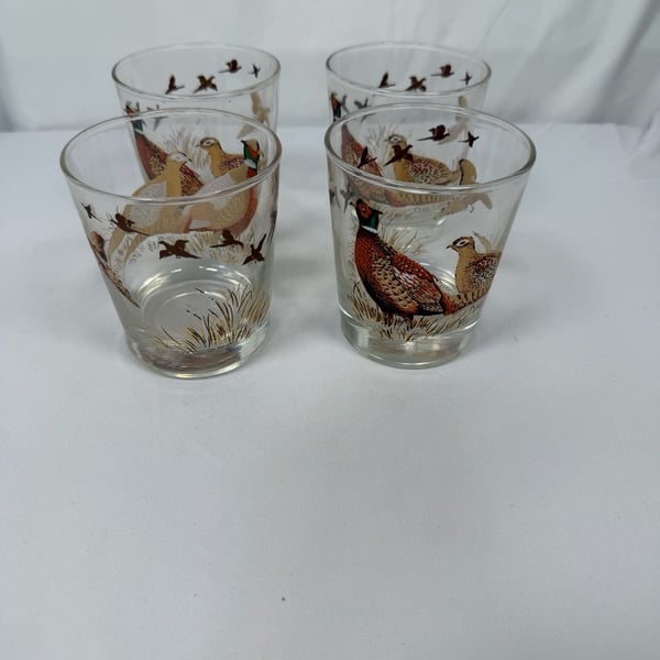 Vintage Libbey Pheasant Hunting Barware Juice Glasses Set of 4