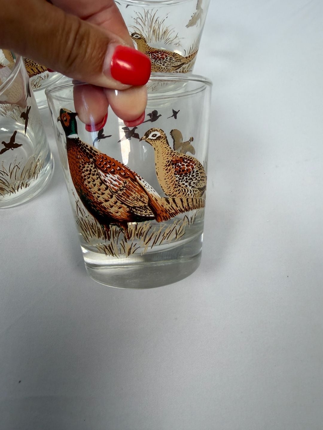 Vintage Libbey Pheasant Hunting Barware Juice Glasses Set of 4 2
