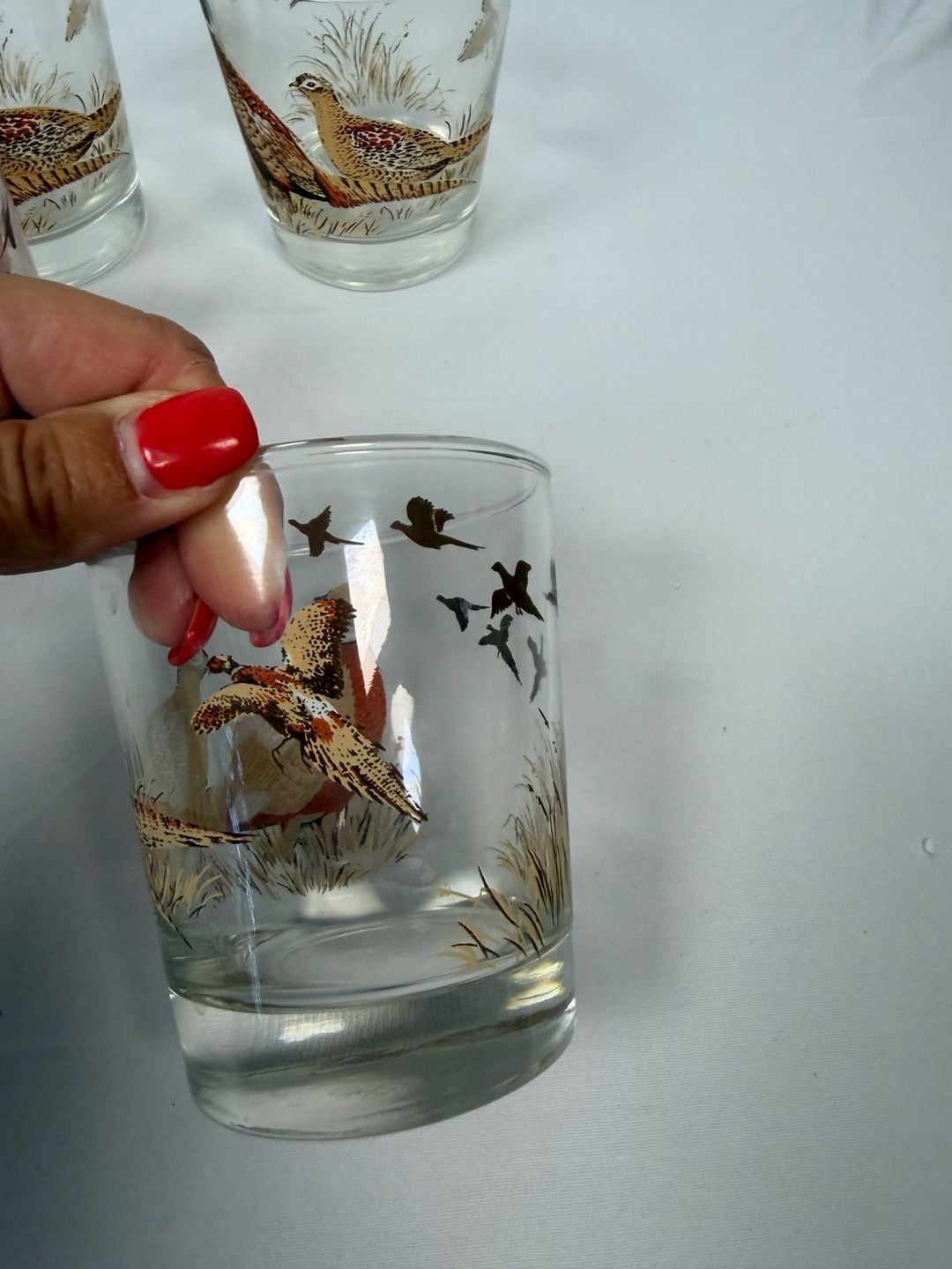 Vintage Libbey Pheasant Hunting Barware Juice Glasses Set of 4 3