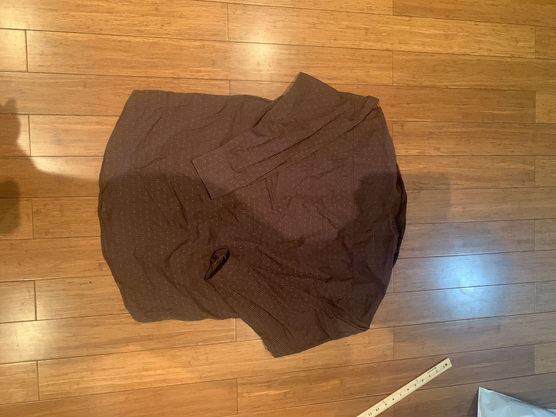 Van Heusen Studio Shirt Size 16-16 1/2 Brown Striped Cotton Long Sleeve 6