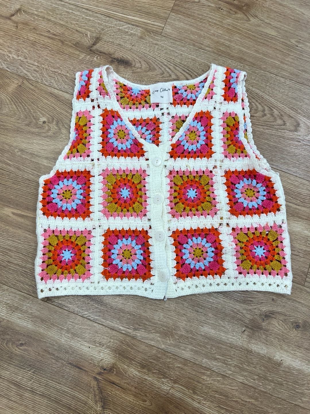 Easy Clothes Aimee Crochet Vest TU Multi Color Granny Square Cardigan 2