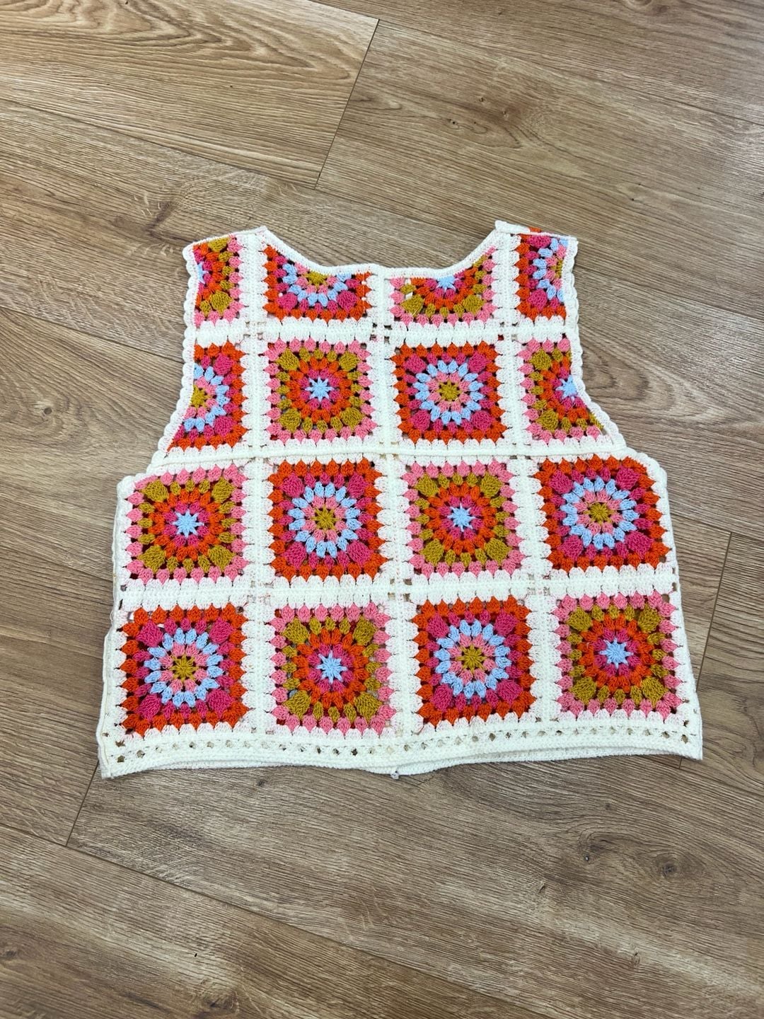Easy Clothes Aimee Crochet Vest TU Multi Color Granny Square Cardigan 3