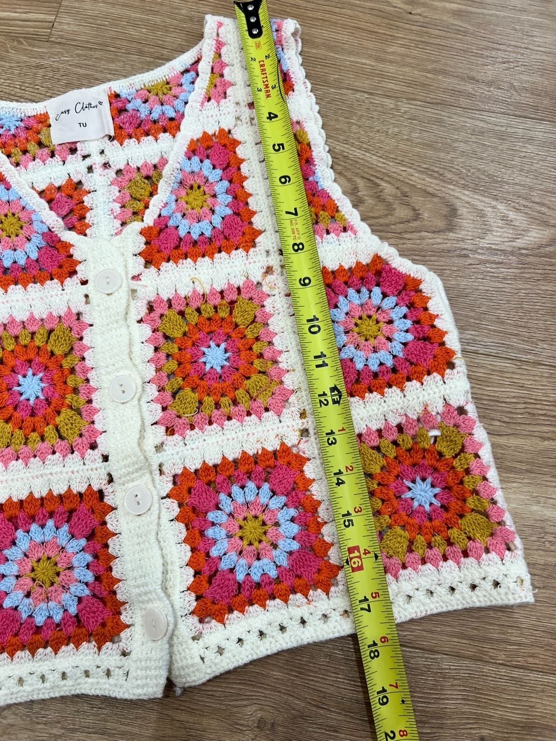 Easy Clothes Aimee Crochet Vest TU Multi Color Granny Square Cardigan 9