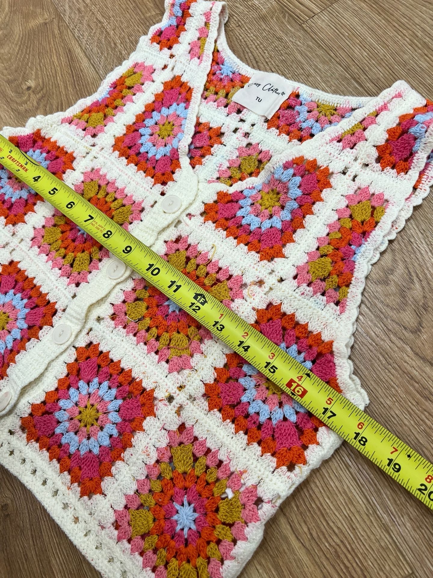 Easy Clothes Aimee Crochet Vest TU Multi Color Granny Square Cardigan 10