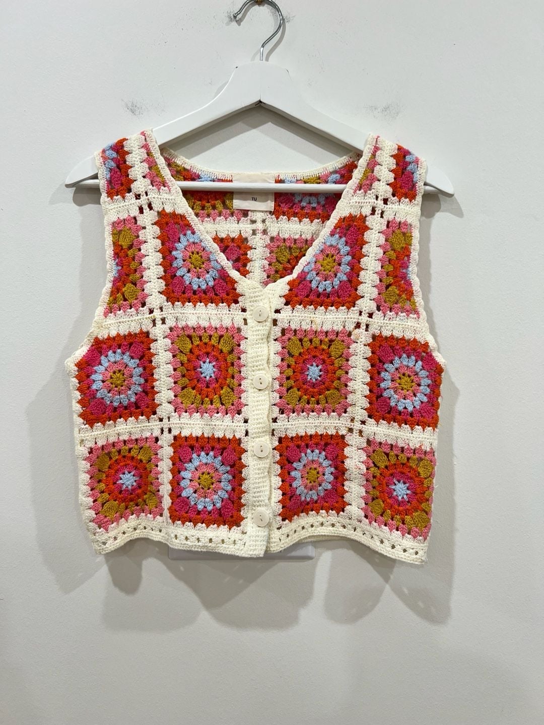 Easy Clothes Aimee Crochet Vest TU Multi Color Granny Square Cardigan 11