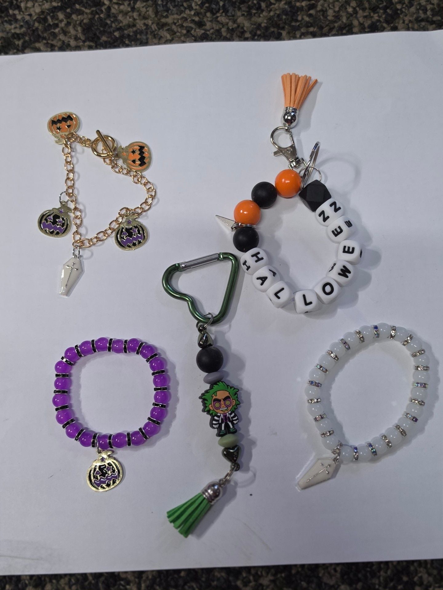Halloween Beaded Charm Bracelet And Keychain Set 1