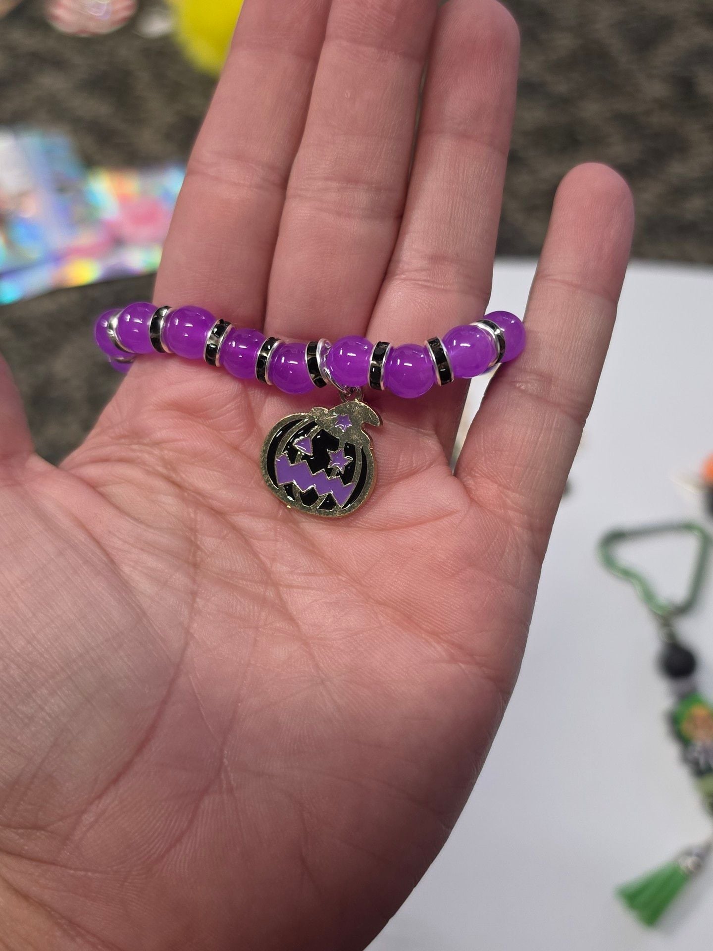 Halloween Beaded Charm Bracelet And Keychain Set 2