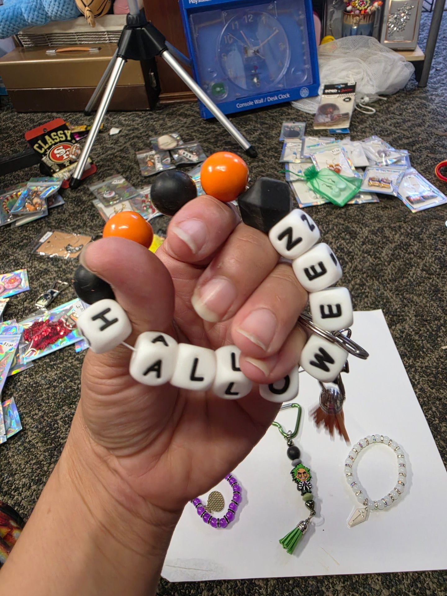 Halloween Beaded Charm Bracelet And Keychain Set 5