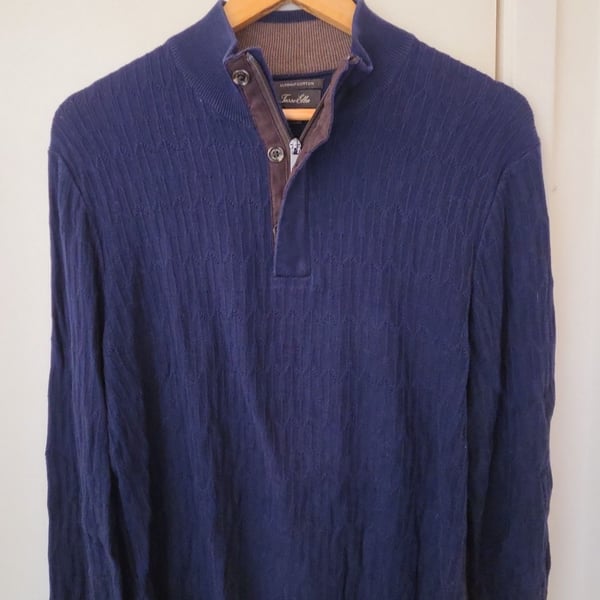 Tasso Elba Supima Cotton Mock Neck Sweater Size M Blue