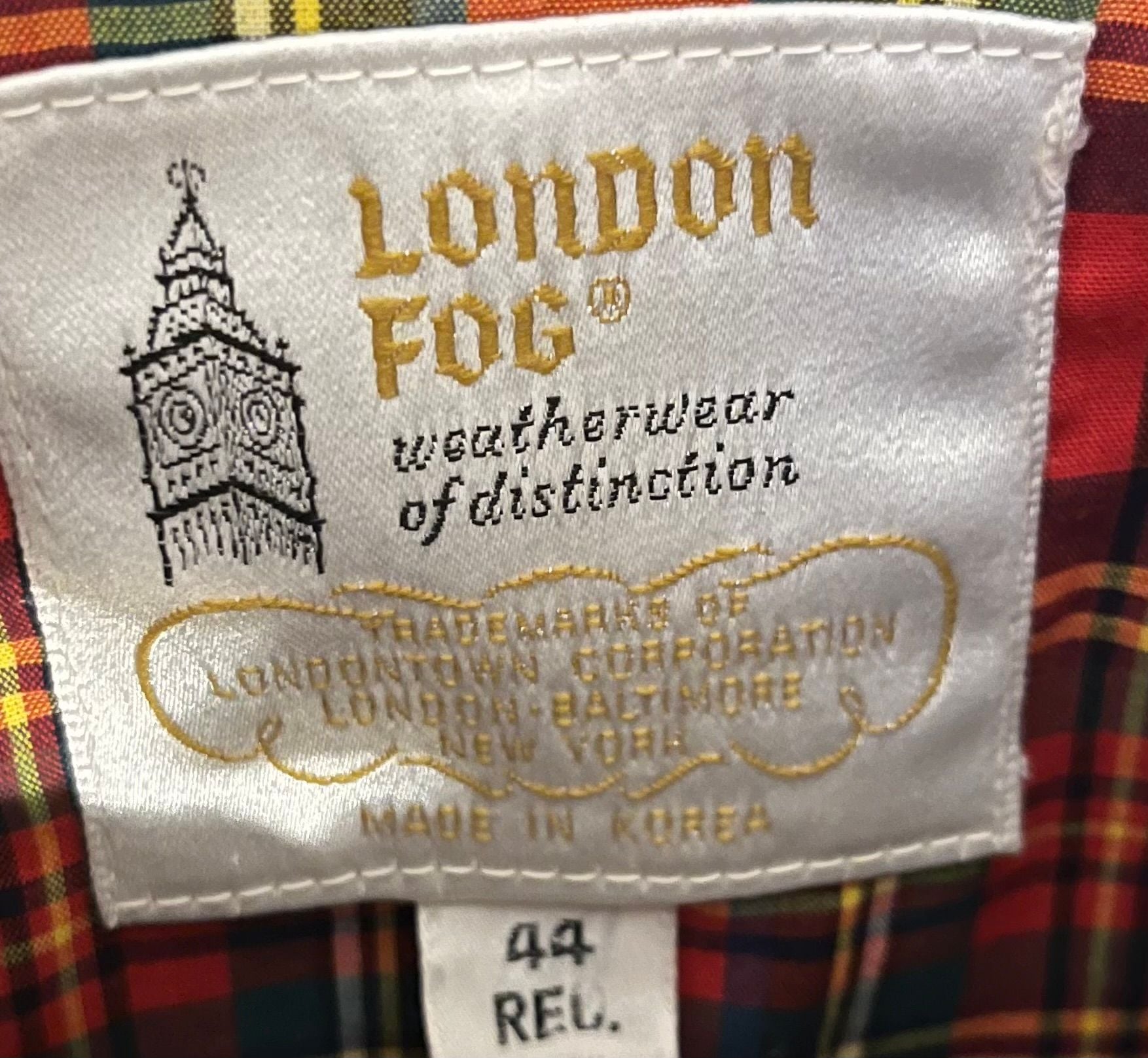 London Fog Bomber Jacket Size 44 Reg Tan Plaid Lined Vintage 4