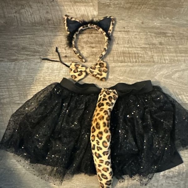 Leopard Cat Costume Set Tutu Headband Bow Tie Tail Halloween