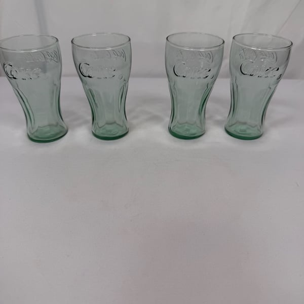 Coca-Cola Contour Mini Glass Green Tint Embossed Coke Tumbler Set of 4