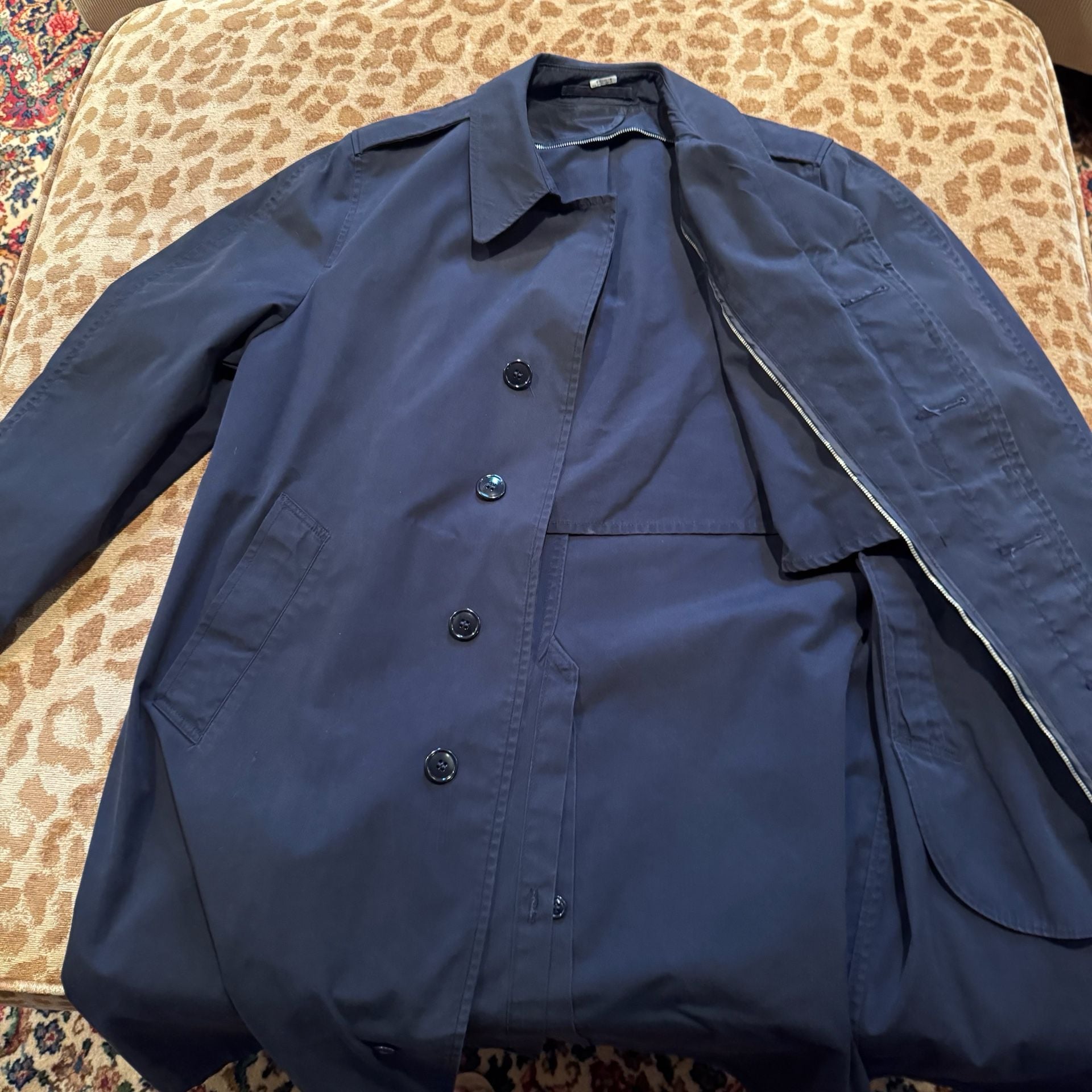Vintage 1986 US Military All Weather Trench Coat 38R Centre MFG Navy Lined 8