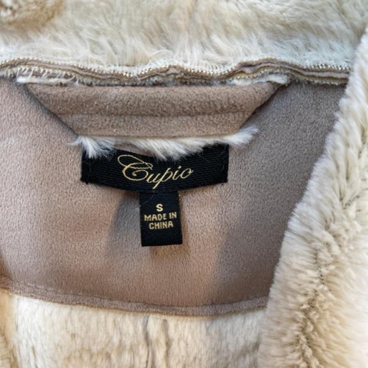 Cupio Faux Suede Vest Size S Tan Sherpa Lined Full Zip Draped Collar 3