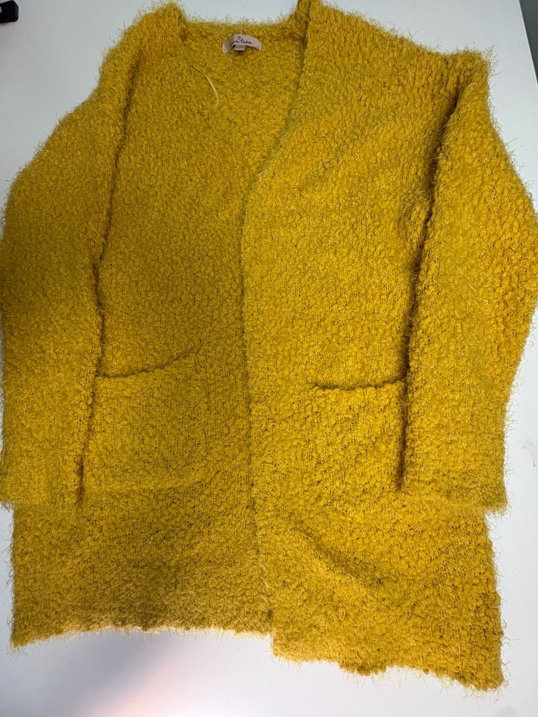 Love Tree Women's Mustard Yellow Long Open Cardigan Sweater Sz Lg 2