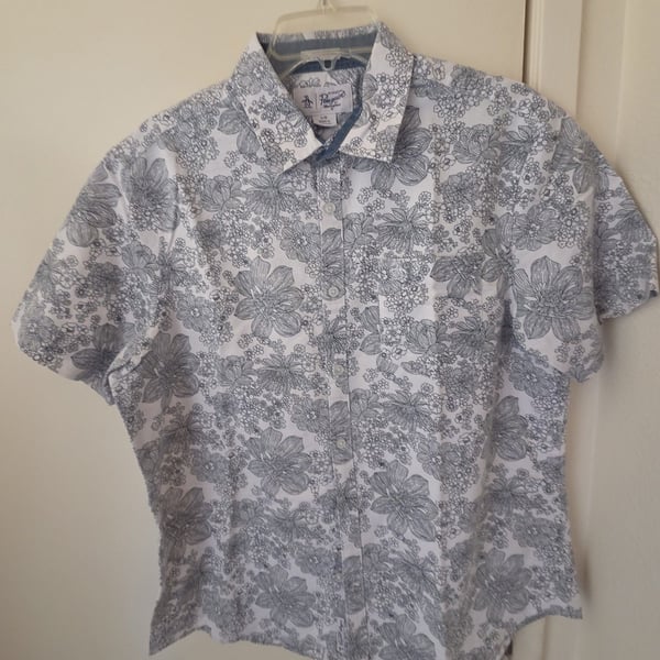 Original Penguin Floral Heritage Slim Fit Short Sleeve Shirt Size L