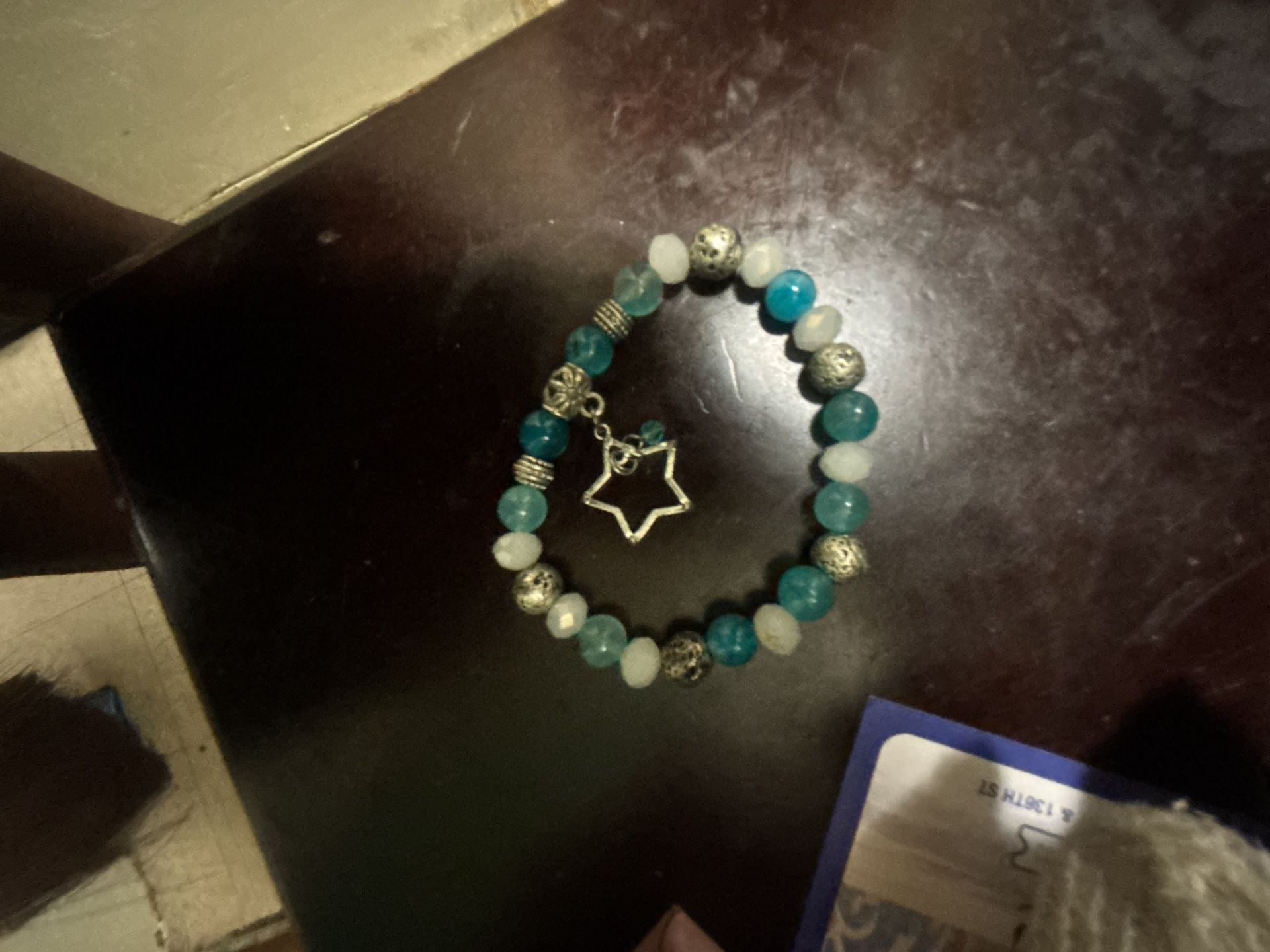 Blue Agate Bead Stretch Bracelet With Star Charm 2