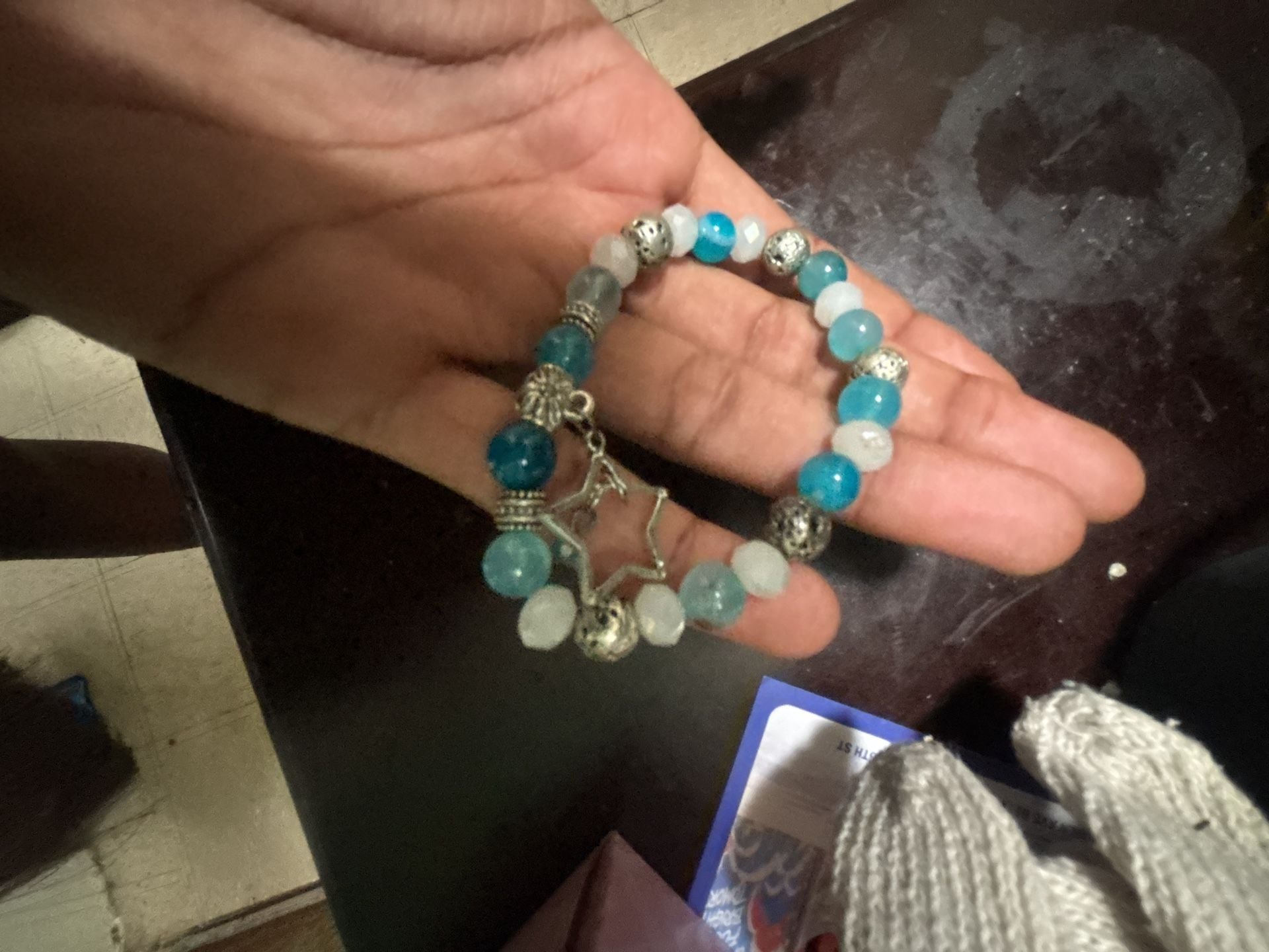 Blue Agate Bead Stretch Bracelet With Star Charm 3