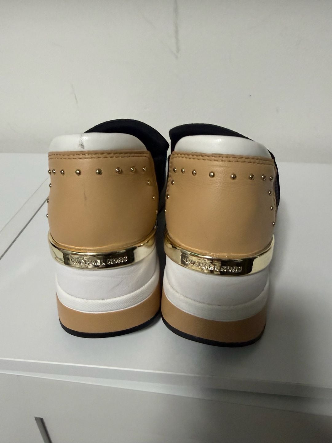 Michael Kors Black and Tan Wedge Slip-On Felix Trainers with Gold Accent 7