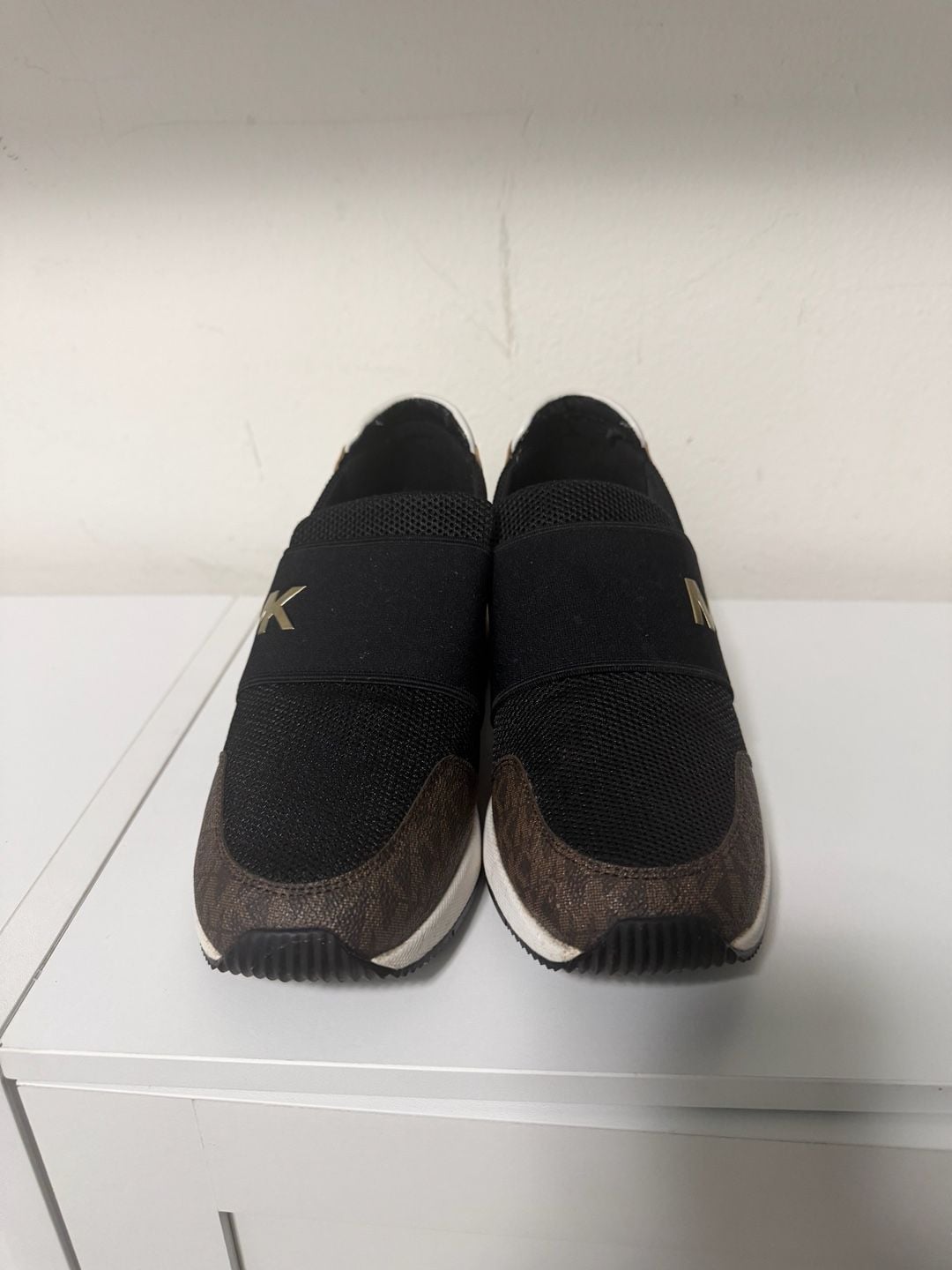 Michael Kors Black and Tan Wedge Slip-On Felix Trainers with Gold Accent 8
