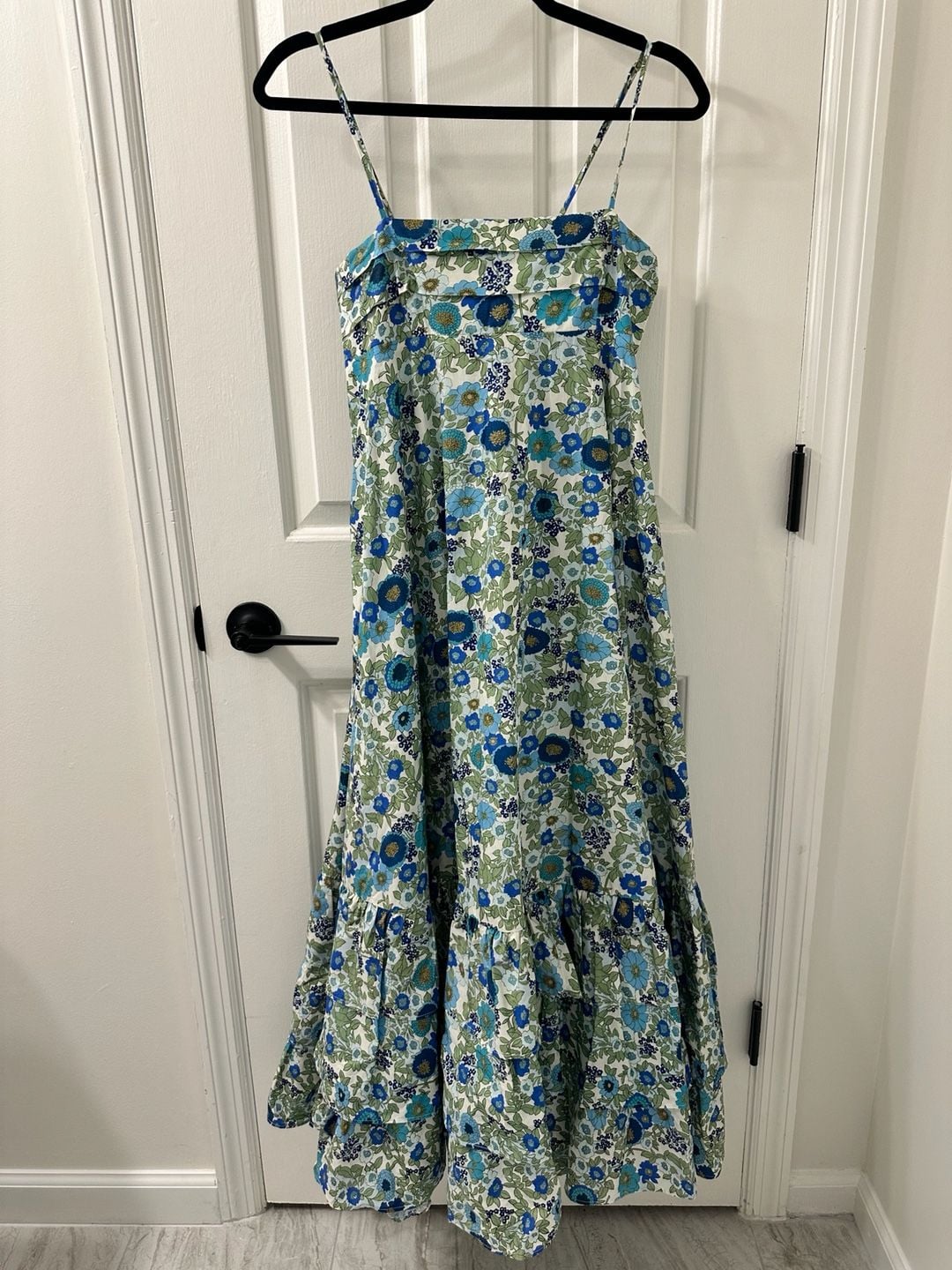 ALÉMAIS Pam Tiered Maxi Dress Blue Floral Organic Cotton New With Tags 2