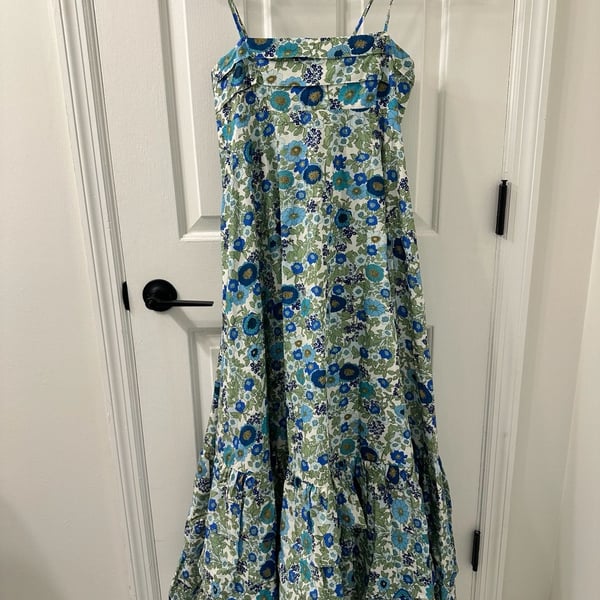 ALÉMAIS Pam Tiered Maxi Dress Blue Floral Organic Cotton New With Tags
