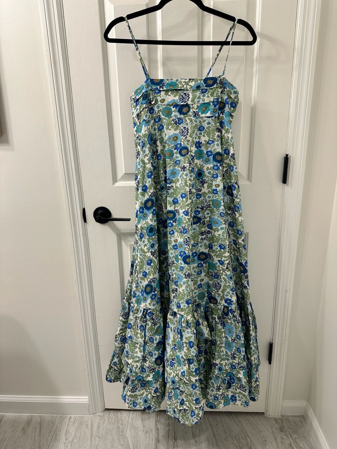ALÉMAIS Pam Tiered Maxi Dress Blue Floral Organic Cotton New With Tags 3