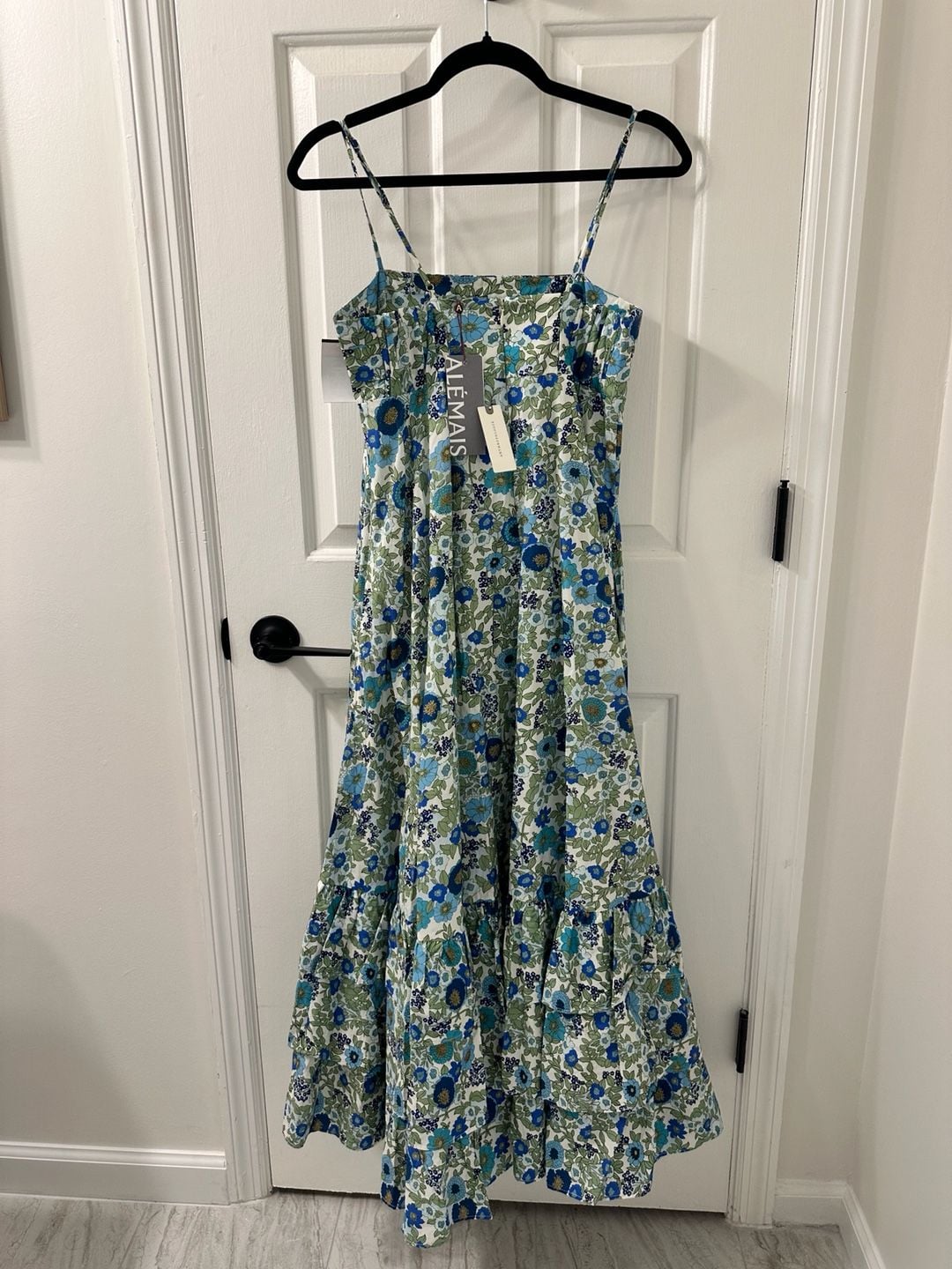 ALÉMAIS Pam Tiered Maxi Dress Blue Floral Organic Cotton New With Tags 6