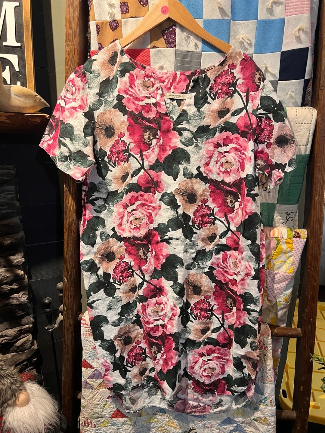 Valentina Naldi Floral Tunic Dress Size XL 100% Linen Made in Italy 2