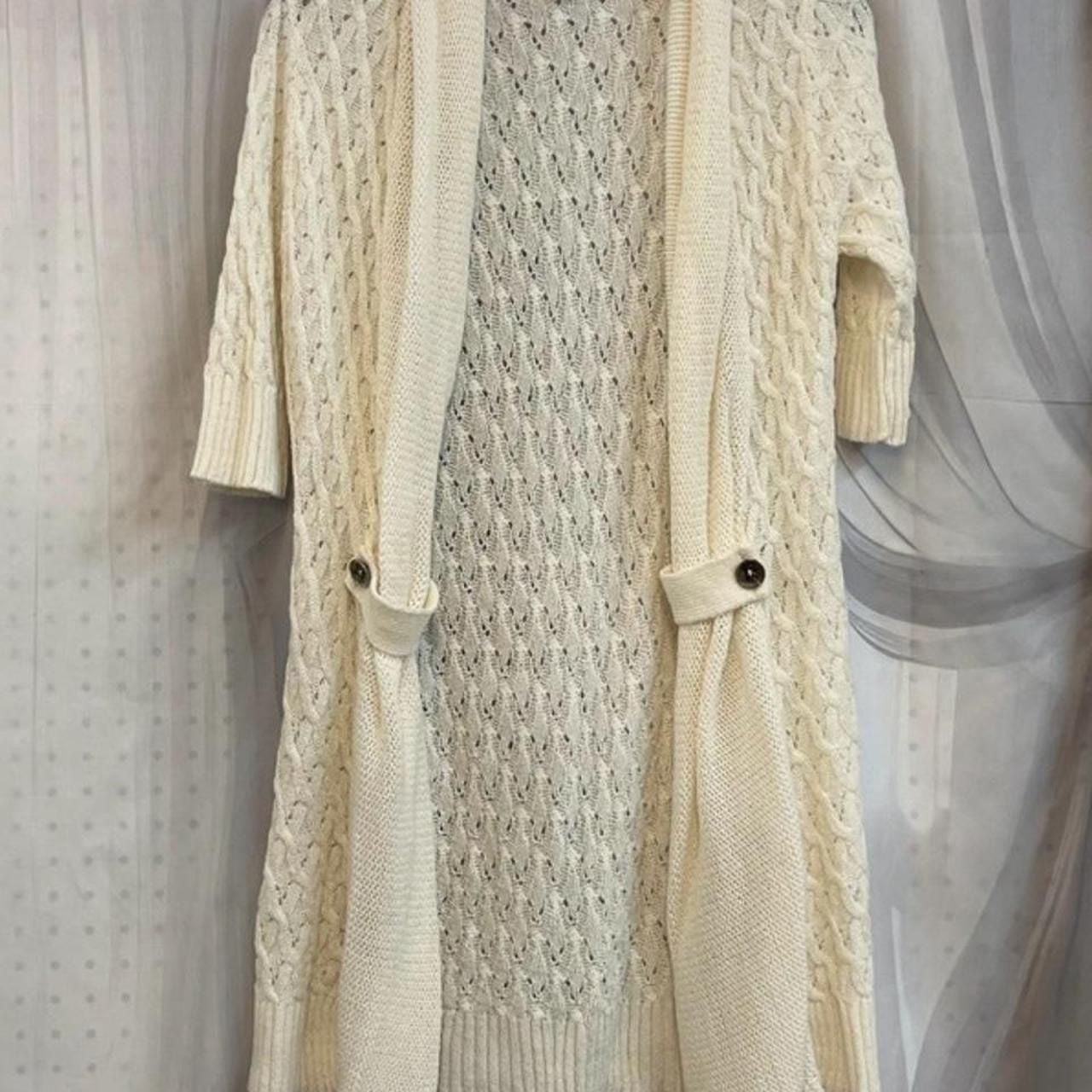 Say What? Y2K Size M Medium 8-10 Cable Knit Long Cardigan Sweater Cream 1