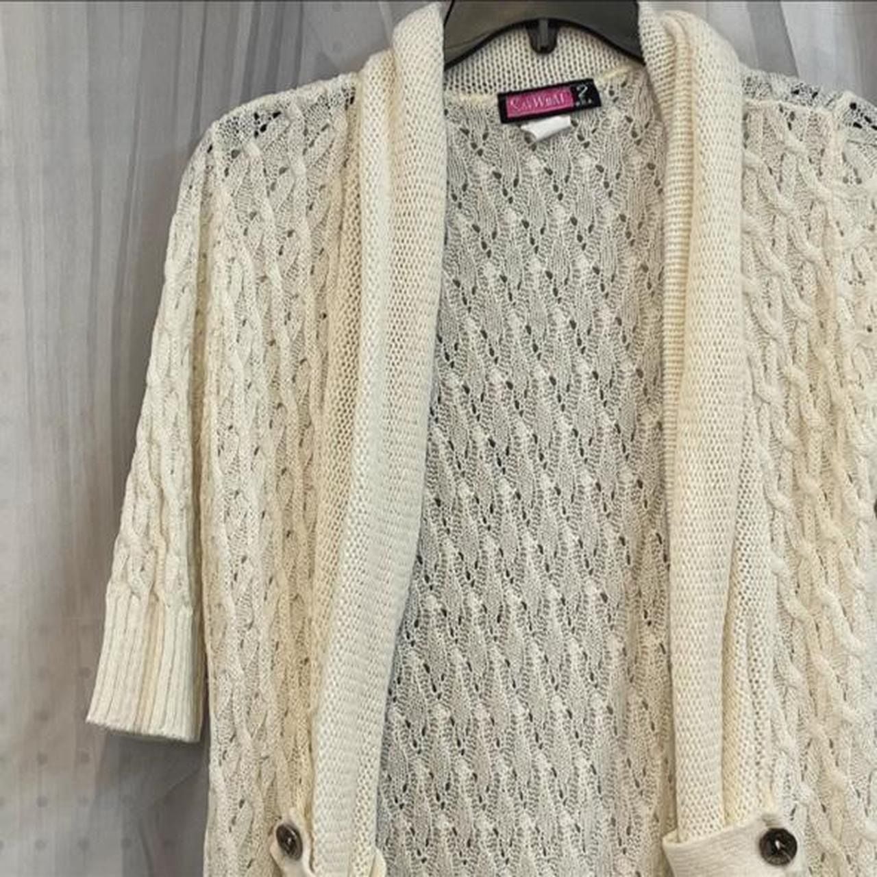 Say What? Y2K Size M Medium 8-10 Cable Knit Long Cardigan Sweater Cream 2