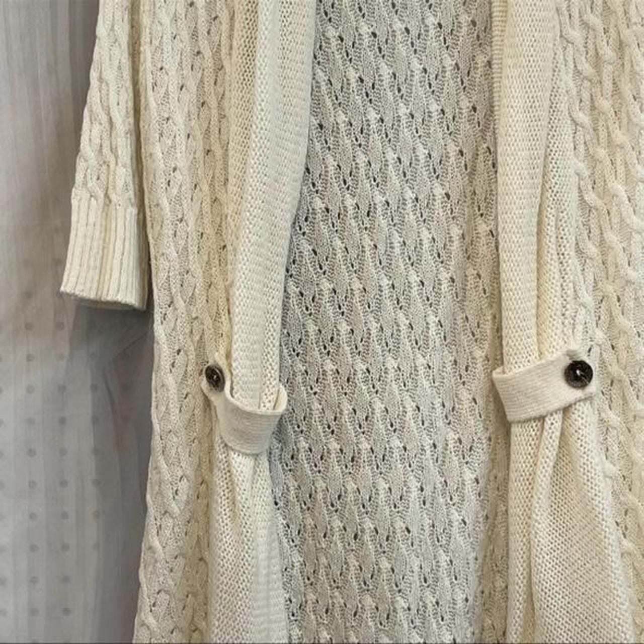 Say What? Y2K Size M Medium 8-10 Cable Knit Long Cardigan Sweater Cream 3