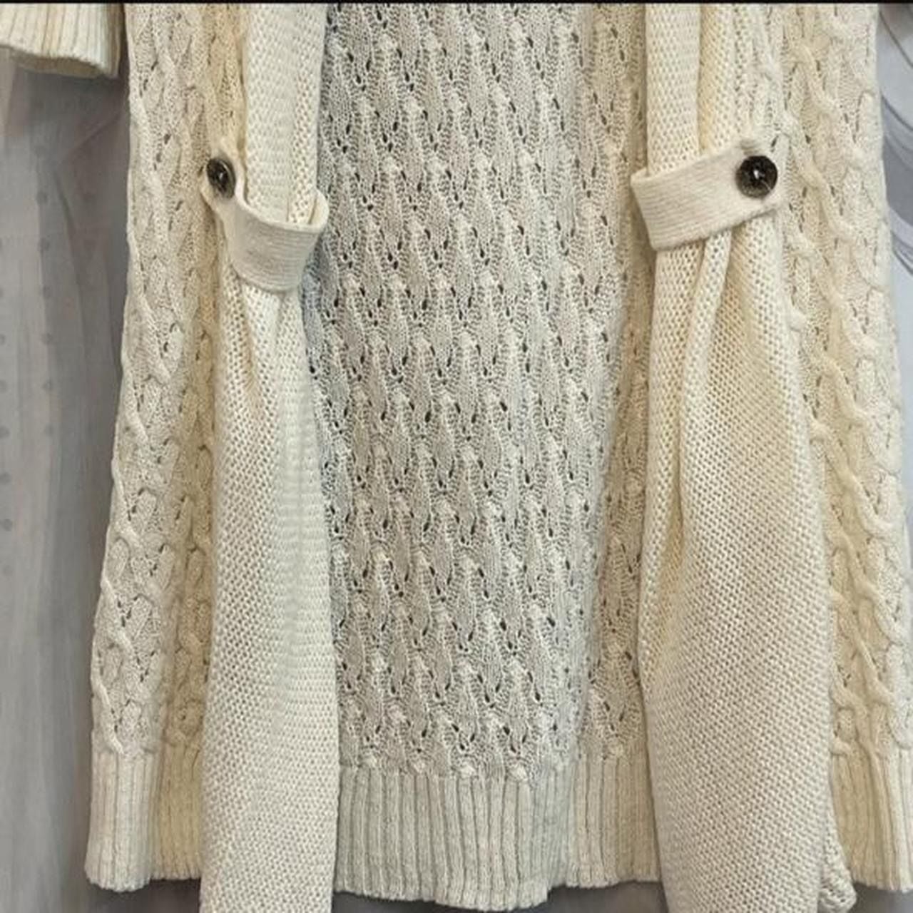 Say What? Y2K Size M Medium 8-10 Cable Knit Long Cardigan Sweater Cream 4