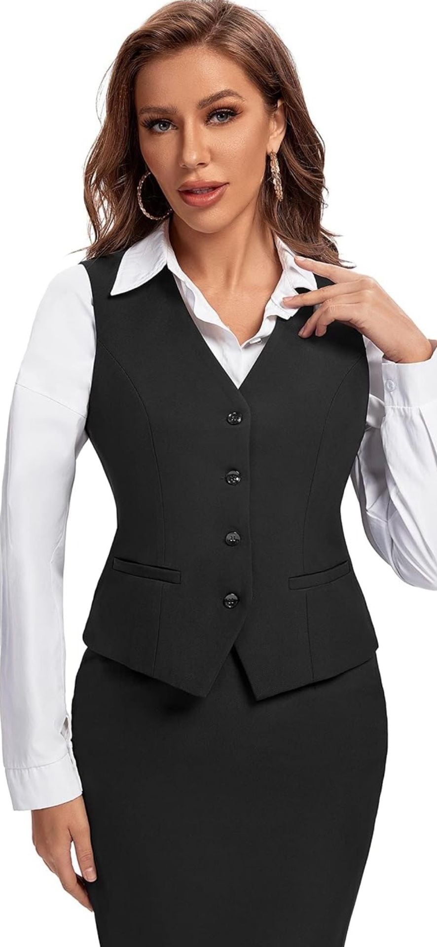 Faucome Women's Suit Vest Size XXL Black V-Neck Fully Lined 5