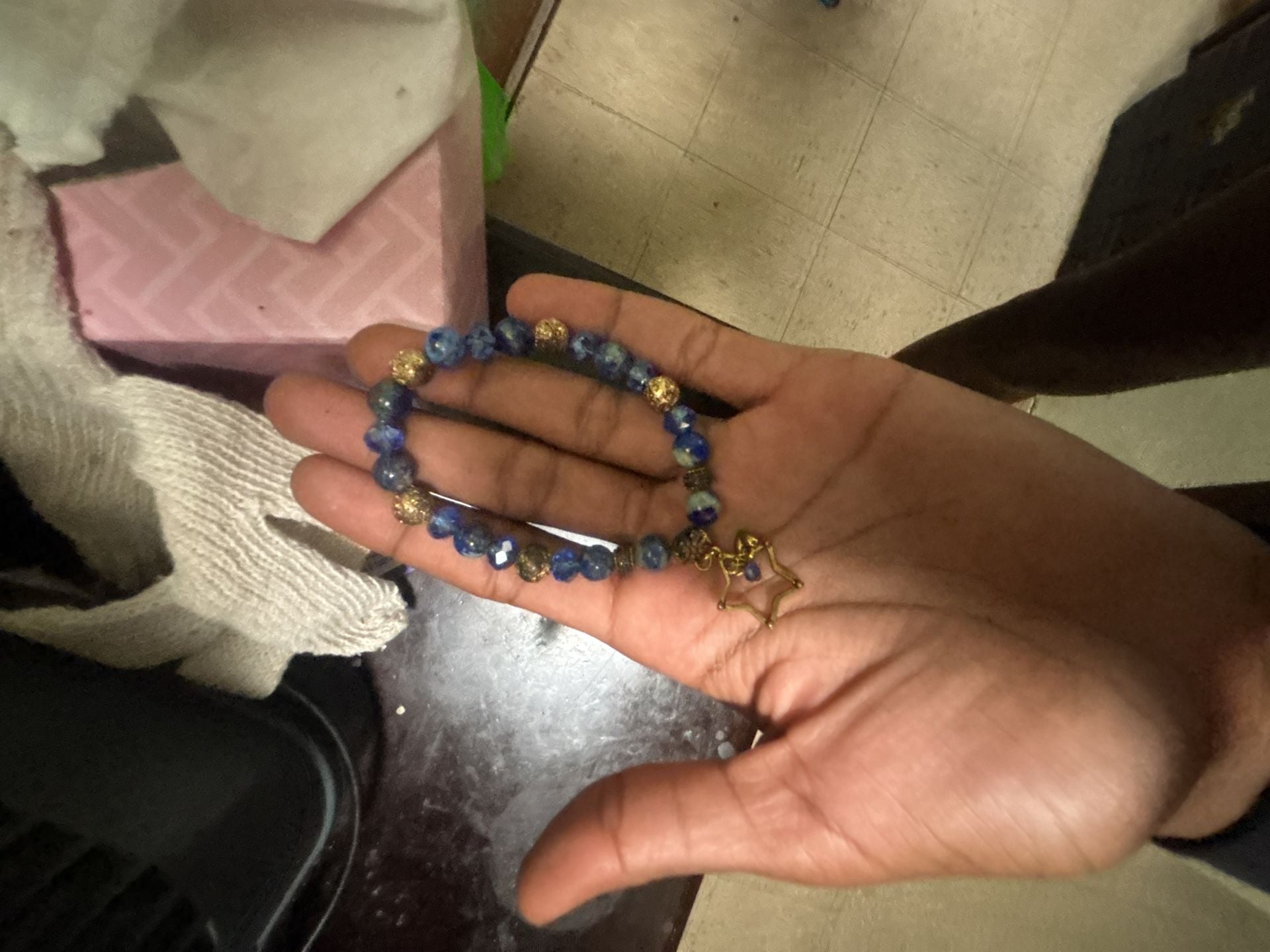 Handmade Beaded Bracelet Blue Stone With Gold Star Charm 2