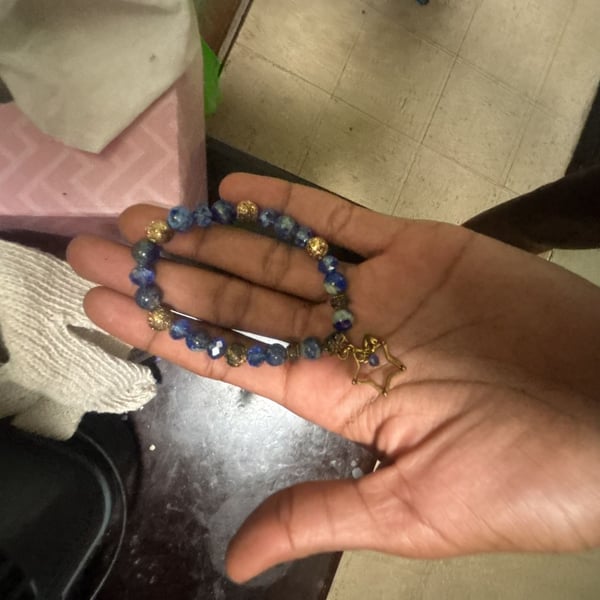 Handmade Beaded Bracelet Blue Stone With Gold Star Charm