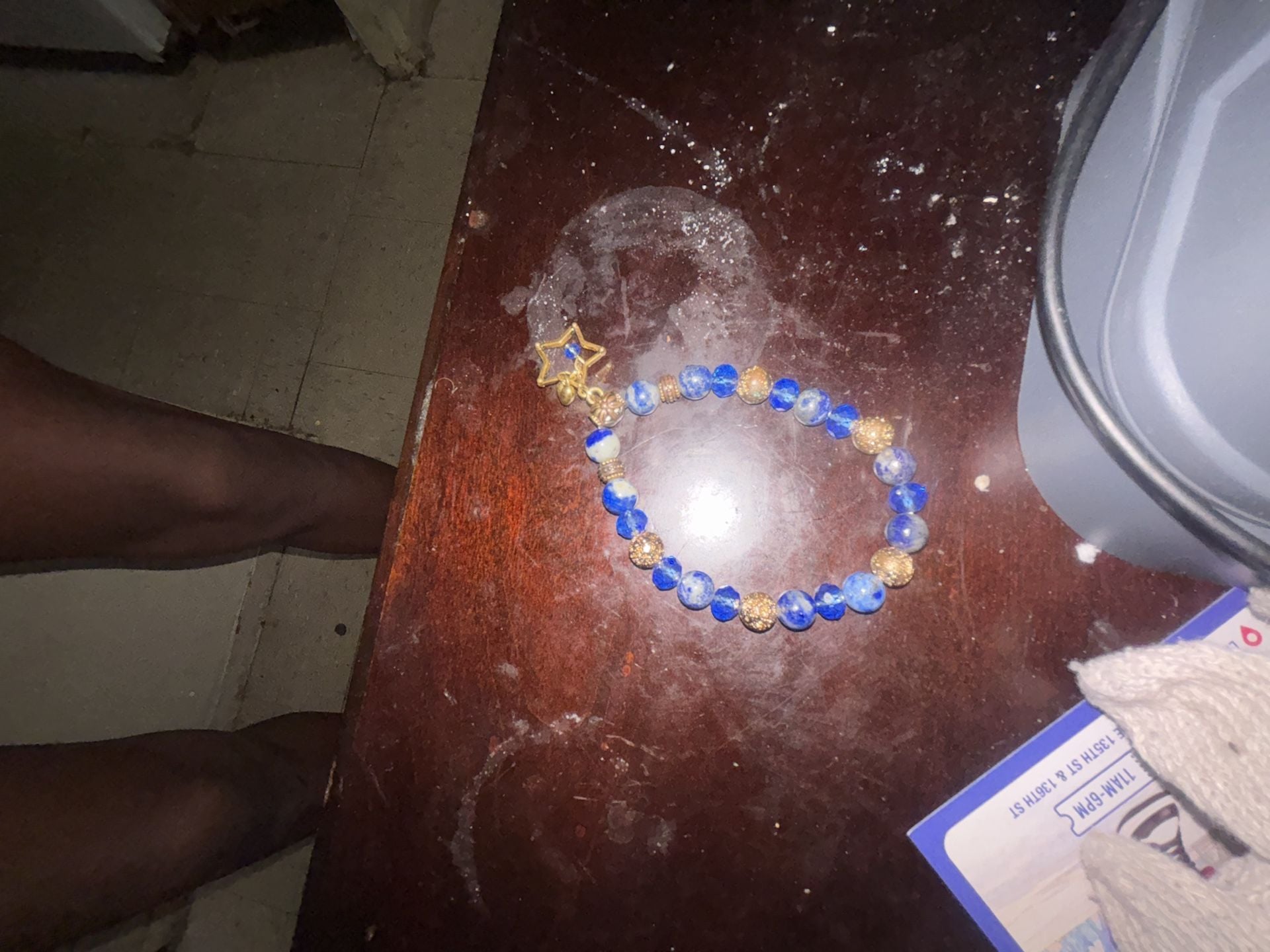 Handmade Beaded Bracelet Blue Stone With Gold Star Charm 4