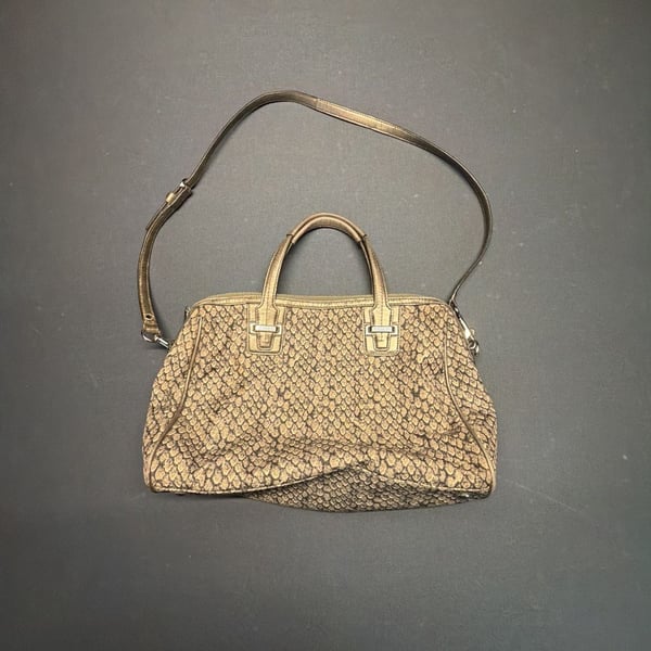 Coach Taylor Snake Print Satchel Pewter Gray Black Leather Tote