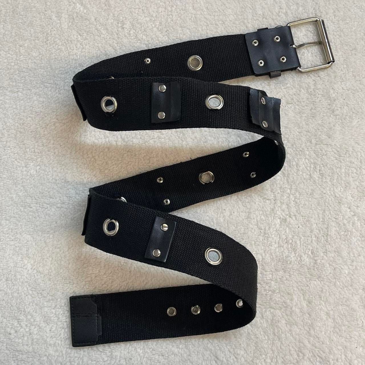 Unbranded Black Canvas Grommet Belt Silver Tone Hardware 1