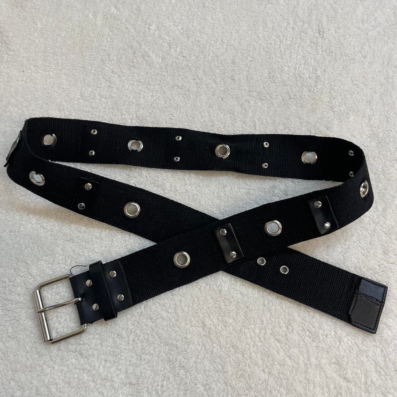 Unbranded Black Canvas Grommet Belt Silver Tone Hardware 6
