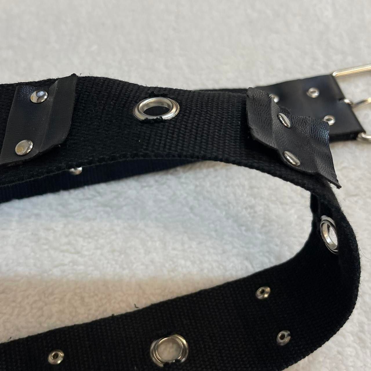 Unbranded Black Canvas Grommet Belt Silver Tone Hardware 8