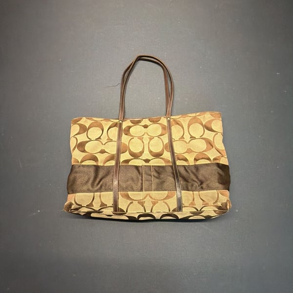 Coach Signature Stripe Tote Bag No D0767-11099 Brown Tan
