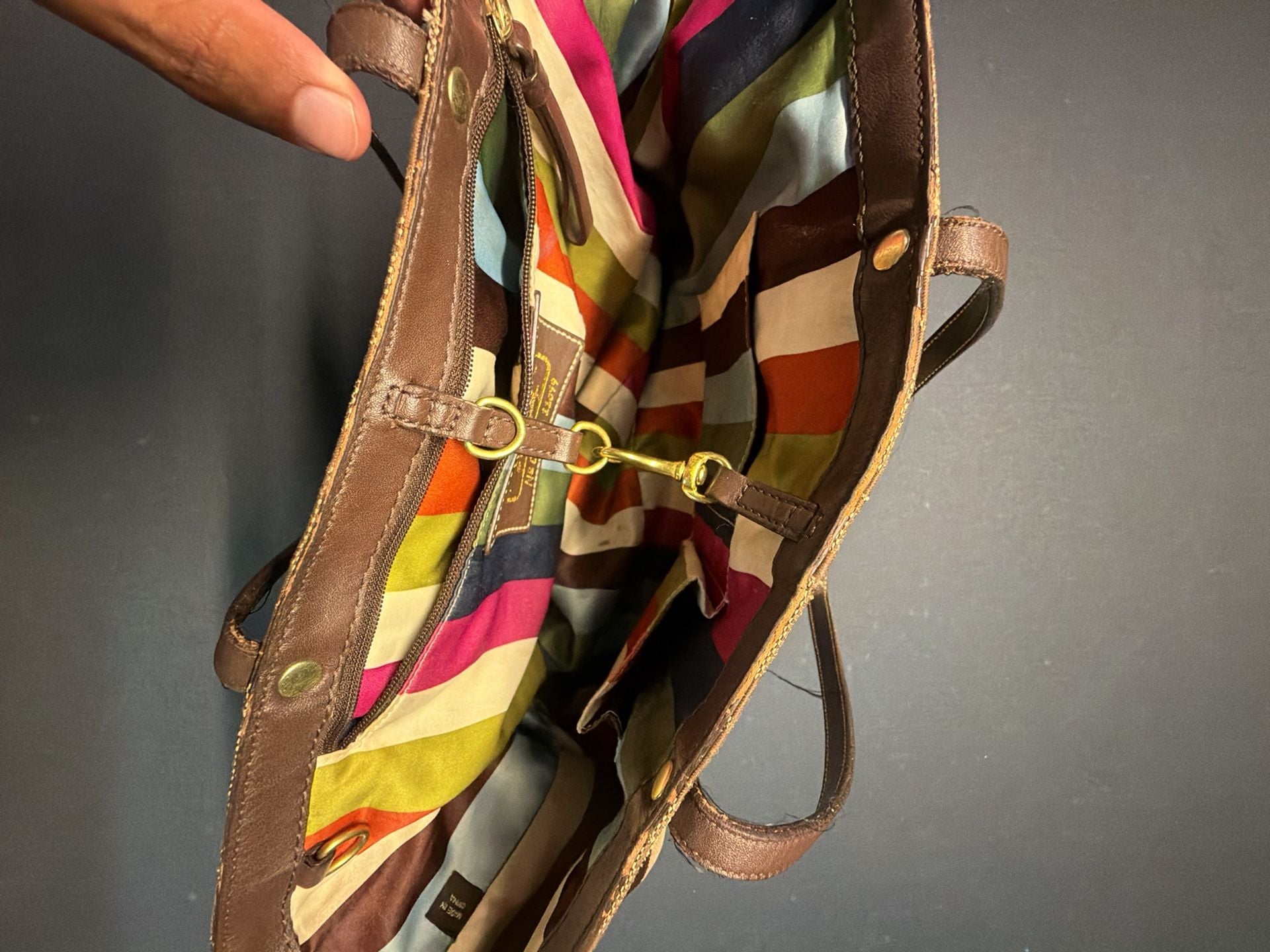 Coach Signature Stripe Tote Bag No D0767-11099 Brown Tan 7