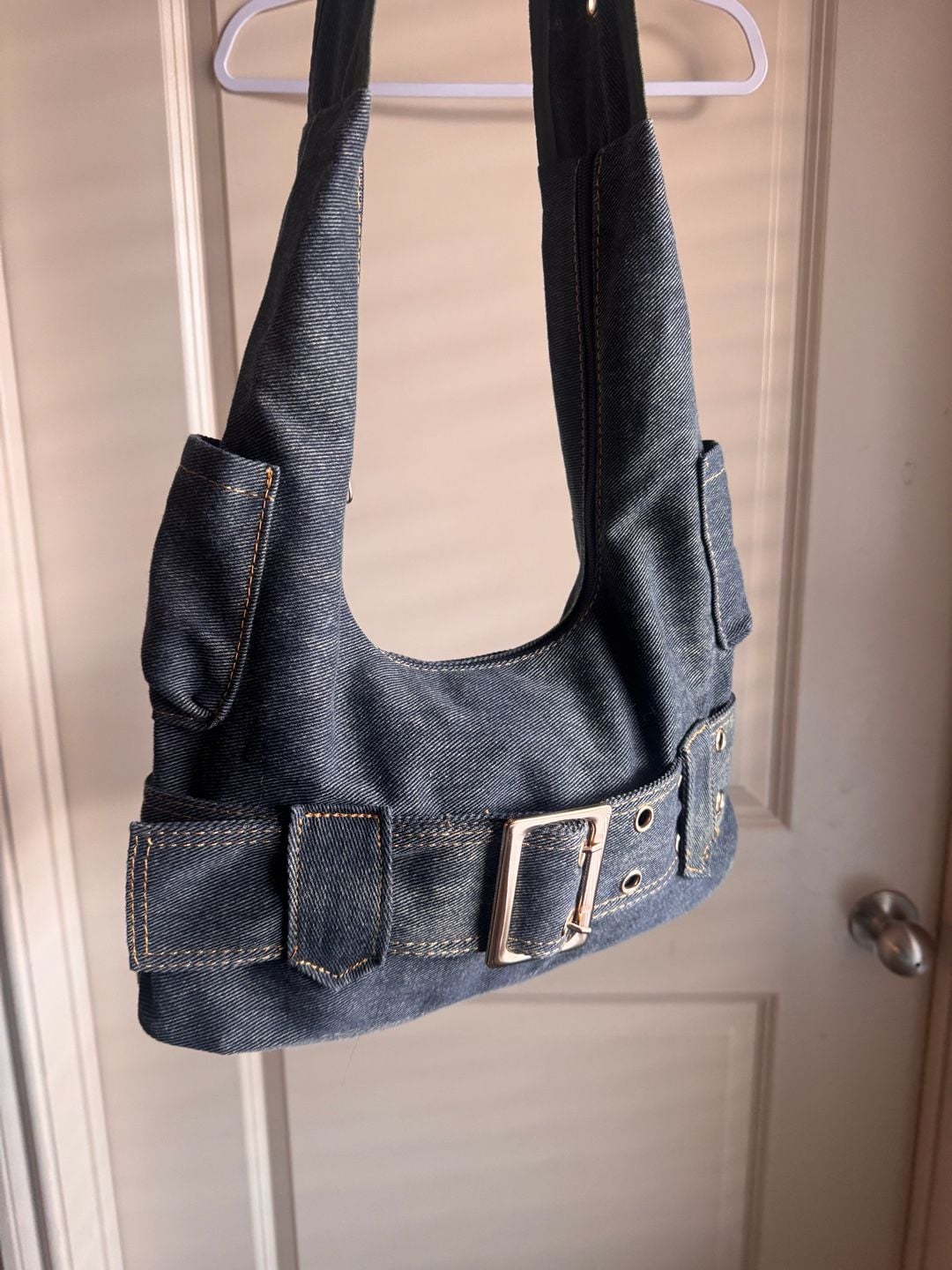 Vintage Y2K Denim Shoulder Bag Buckle Pocket Jean Underarm Handbag 2