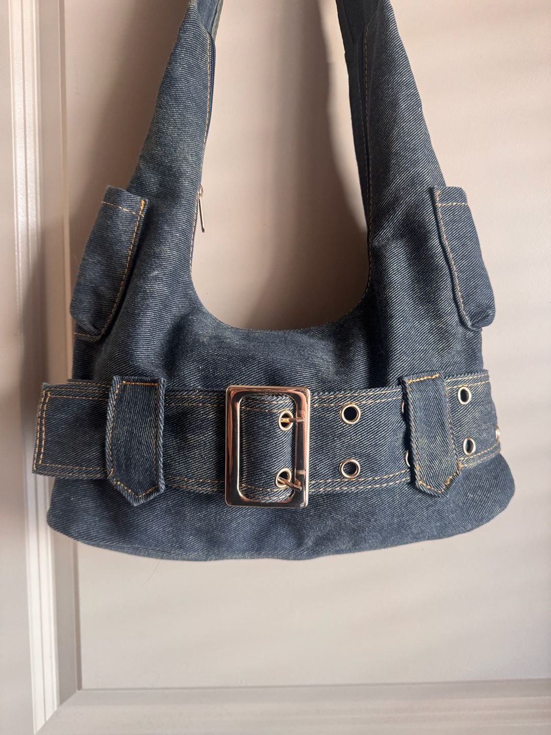 Vintage Y2K Denim Shoulder Bag Buckle Pocket Jean Underarm Handbag 3